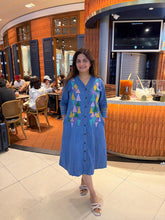 DENIM EMBROIDED CALF LENGTH DRESS (SAADGI)